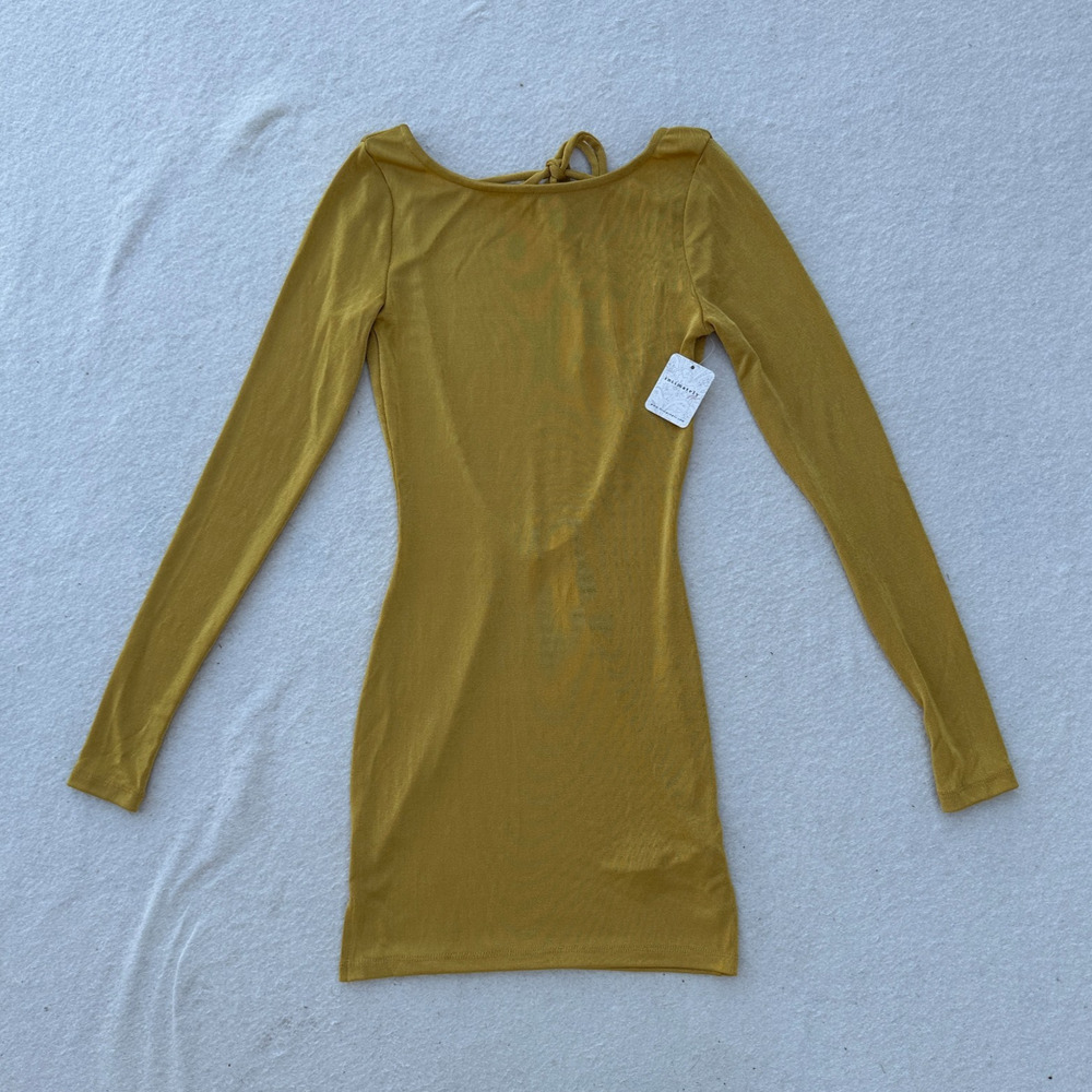 Intimately Free People Long Sleeve Mini Dress Women's XS Yellow Gold Open Back